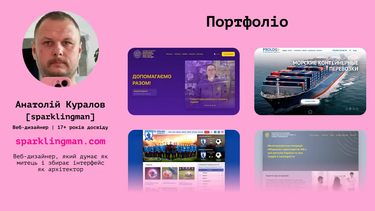 Приклад портфоліо вебдизайнера з презентацією цифрових проєктів