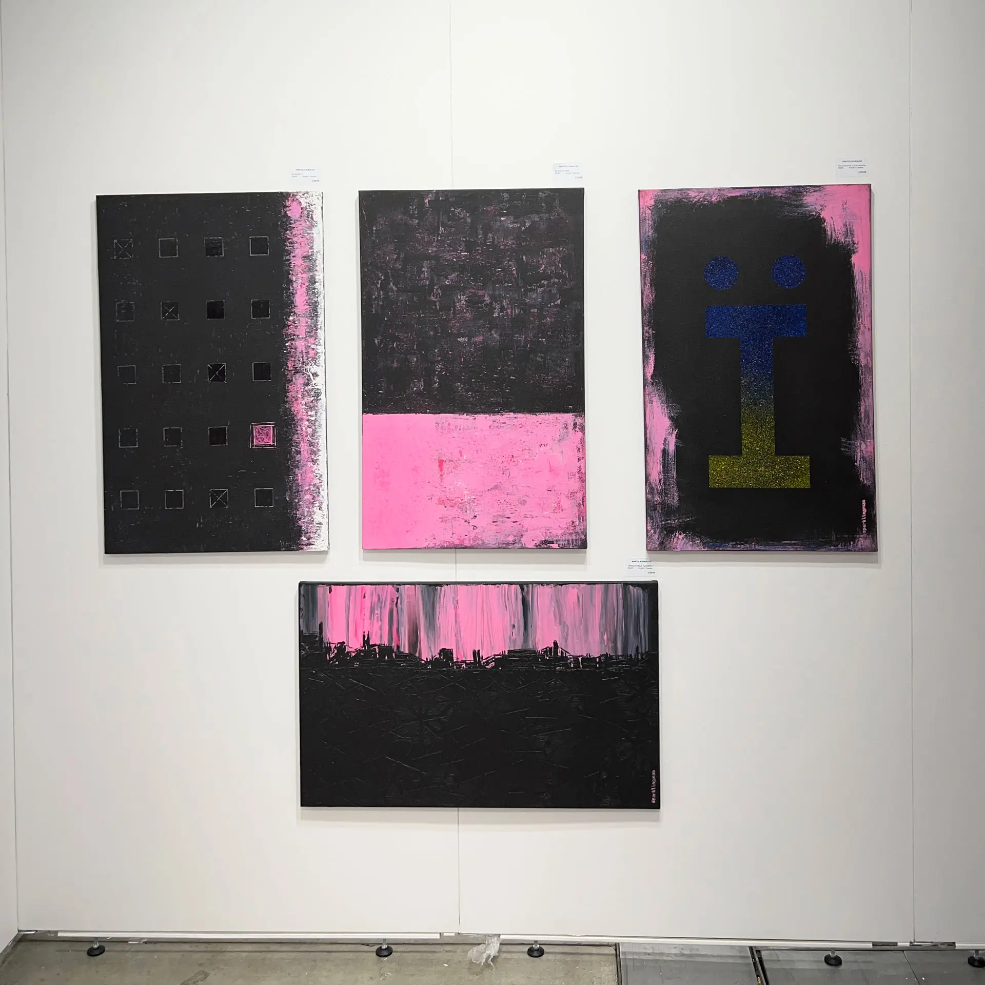 мої картини «Блекаут», «Pink vs Black», «Недоступність. Азовсталь» і «Наша мова — наша зброя»