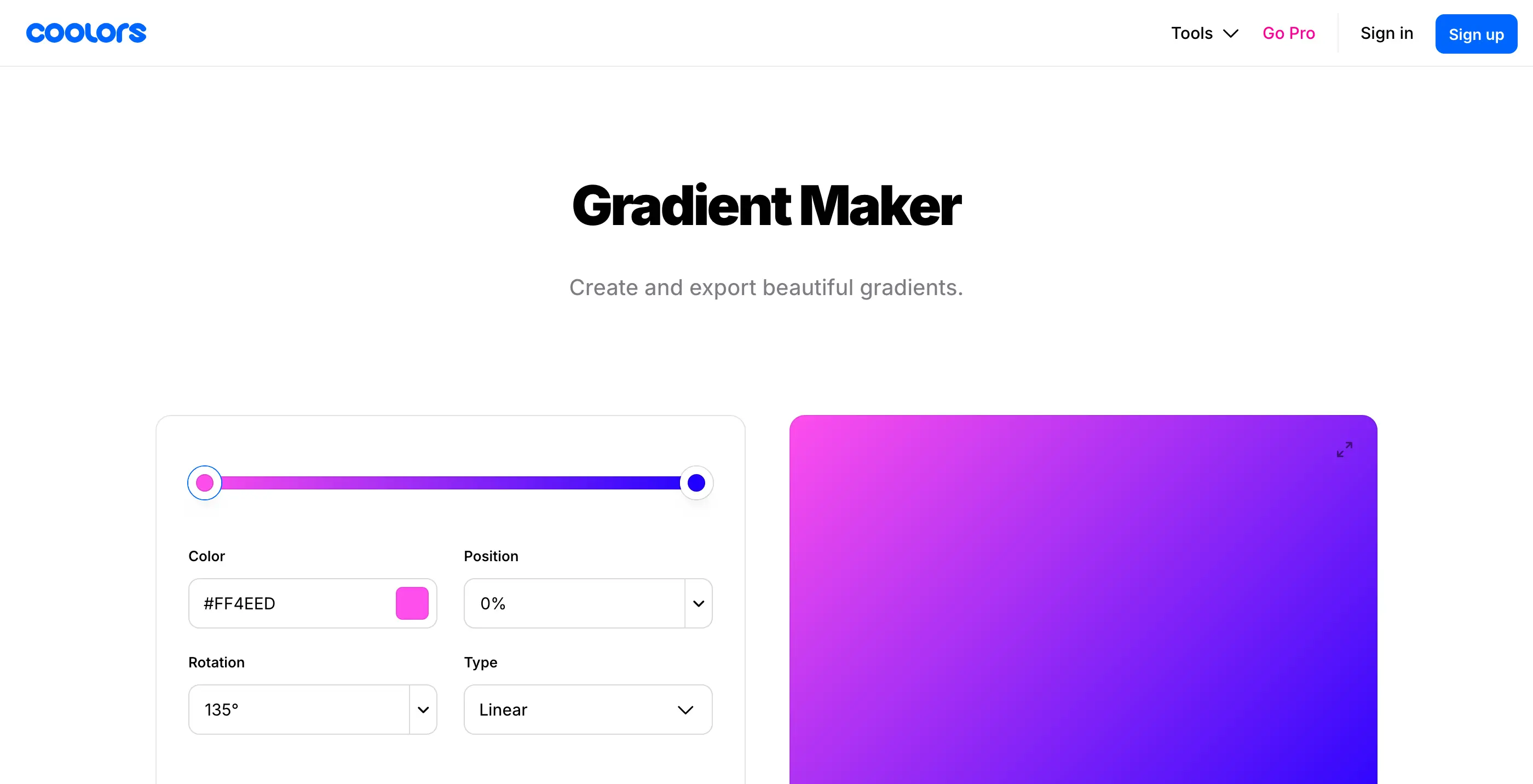 Скриншот: Coolors Gradient Make