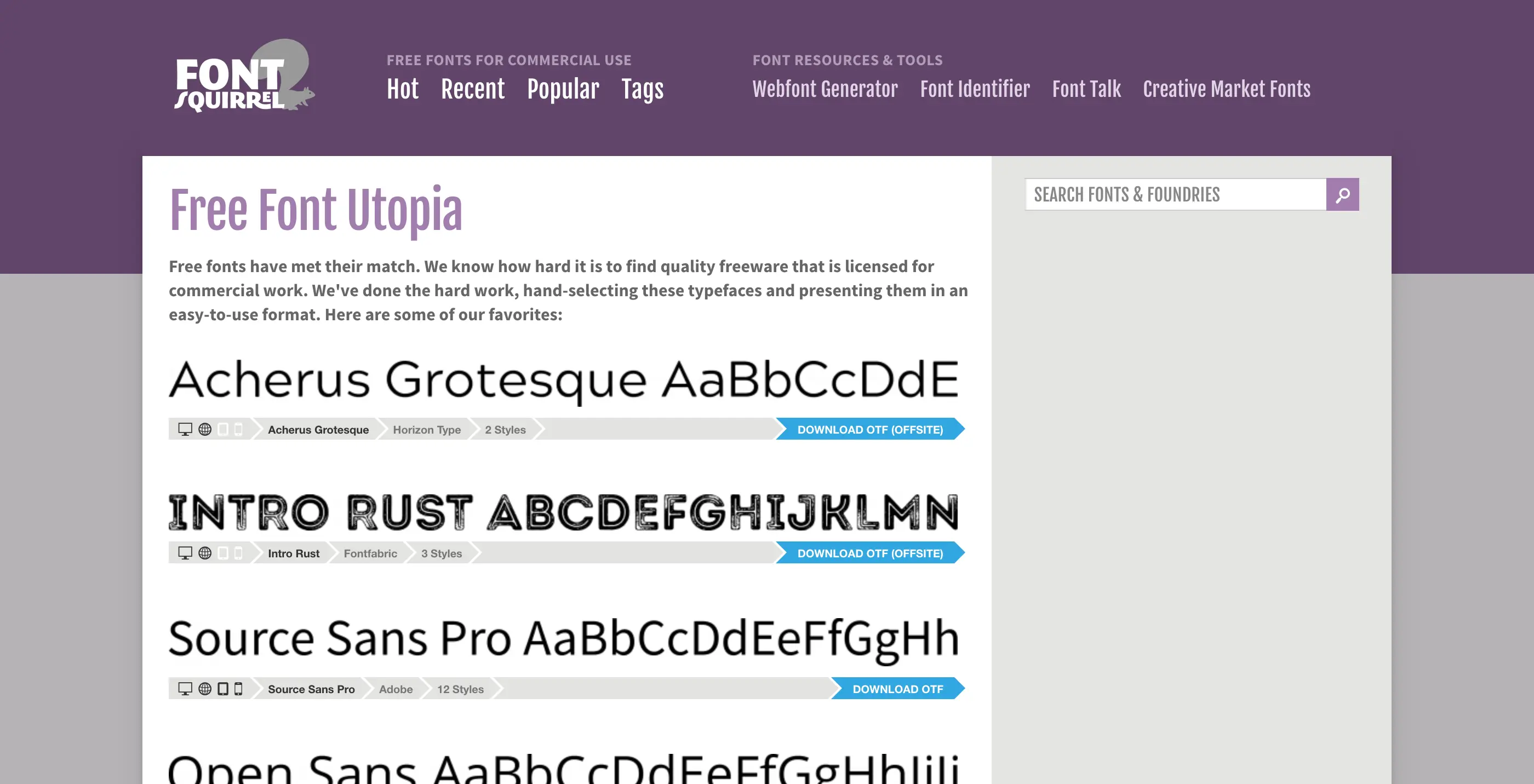 Скриншот: Font Squirrel